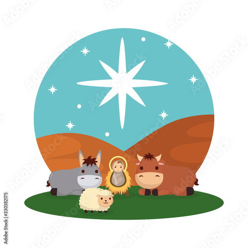 jesus baby with mule and ox manger characters