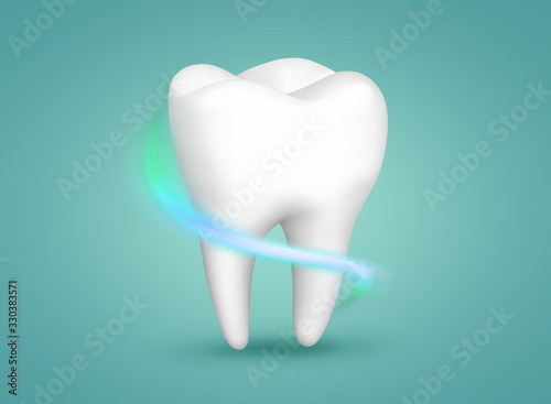 Dental health. Tooth decay. Healthy tooth  whiteness. On a blue background.