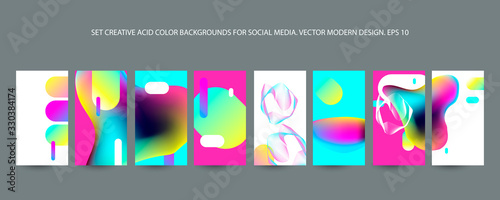 Collage set creative acid vibrant vibrant color backgrounds for social media. Abstract multicolored rainbow elements on white background. Stock Vector design. Eps 10 © Olya Kartavaya