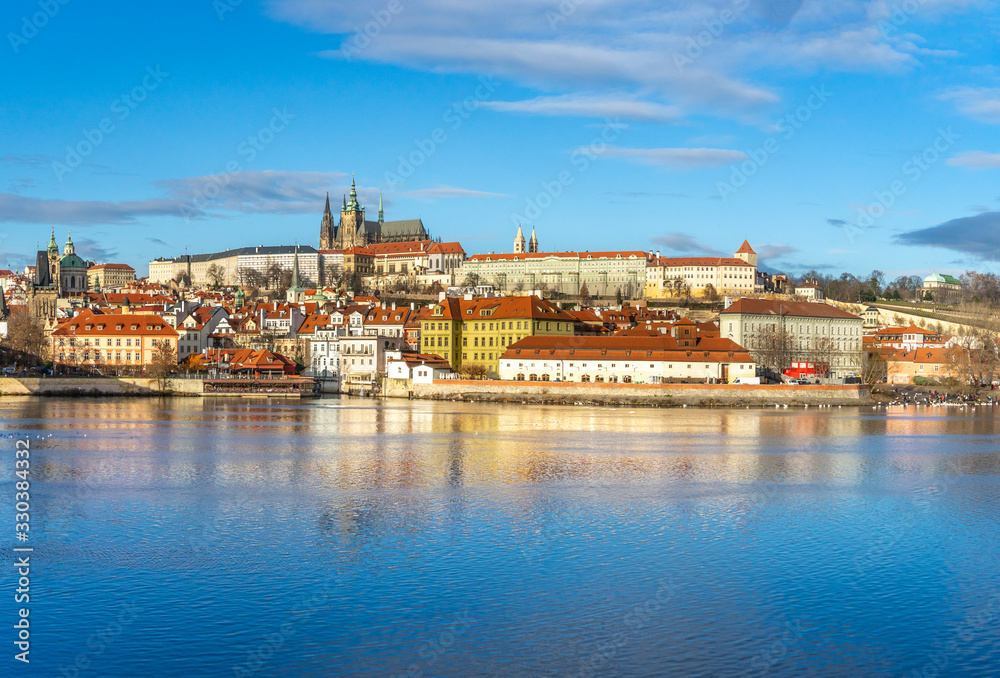 Prague's castle, the river, and Charles Bridge