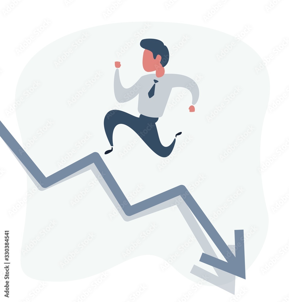 businessman runs up the arrow. Stock flat vector illustration.