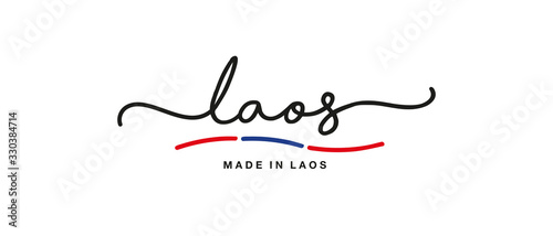 Made in Laos handwritten calligraphic lettering logo sticker flag ribbon banner