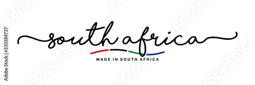 Made in South Africa handwritten calligraphic lettering logo sticker flag ribbon banner photo
