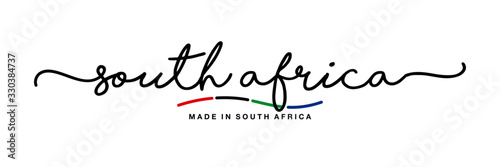 Made in South Africa handwritten calligraphic lettering logo sticker flag ribbon banner