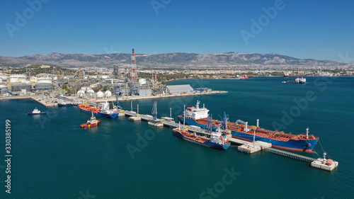 Aerial drone photo of industrial area of Elefsina, refinery and petroleum plant, Attica, Greece © aerial-drone