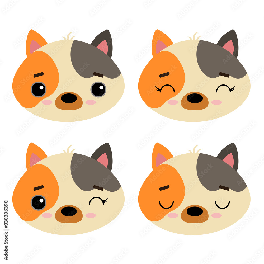 Set of cute vector cats illustration. Emotional pets isolated on a white background. Design for children, poster, print on fabric, greeting card.