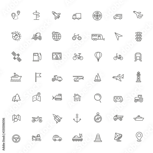 vector line icons set - navigation, location and transportation