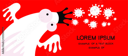 Vector abstract illustration. A futuristic entity with a crown on its head flies surrounded by conditioned bacteria.