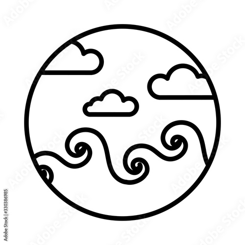 sea scape scene with clouds line style icon