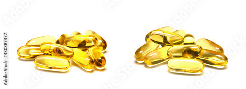 Photography Omega 3 fish oil capsules isolated on a white background