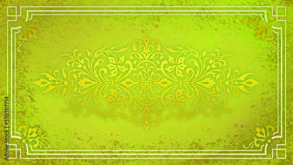 Obraz premium Jugendstil floral Ornament gold Hintergrund Pastell grün lindgrün Textil Wand antik altes Papier Vorlage Layout Design Template Geschenk zeitlos schön alt barock edel rokoko elegant background