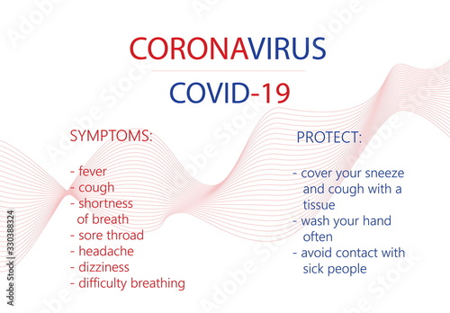 Covid-19.CoronaVirus background poster.Symptoms and protect.