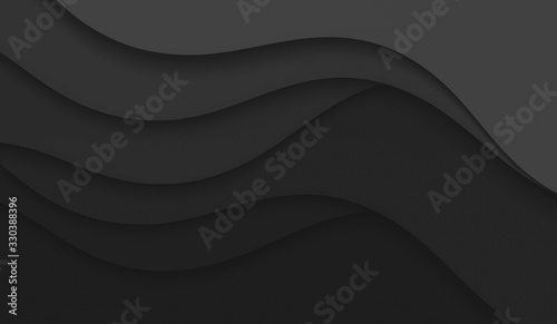 Abstract illustration with black waves. Wavy dark background. © flexelf