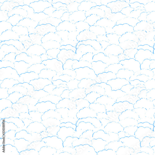 Vector seamless background of white clouds with blue contours