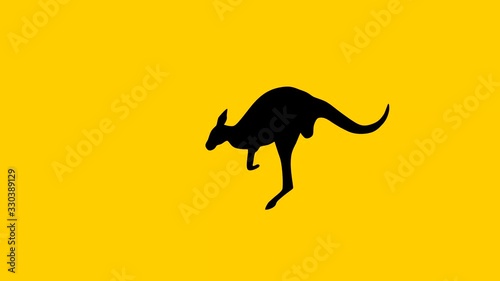 Jumping kangaroo, animation on the yellow background photo