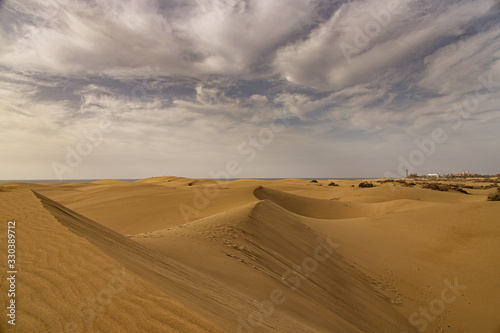 summer desert landscape on a warm sunny day from Maspalomas dunes on the Spanish island of Gran Canaria © Joanna Redesiuk
