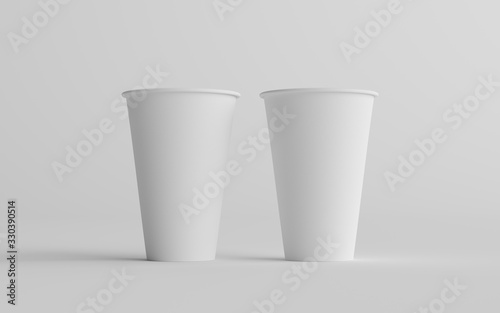 16 oz. Single Wall Paper Large Coffee Cup Mockup - Two Cups. 3D Illustration photo