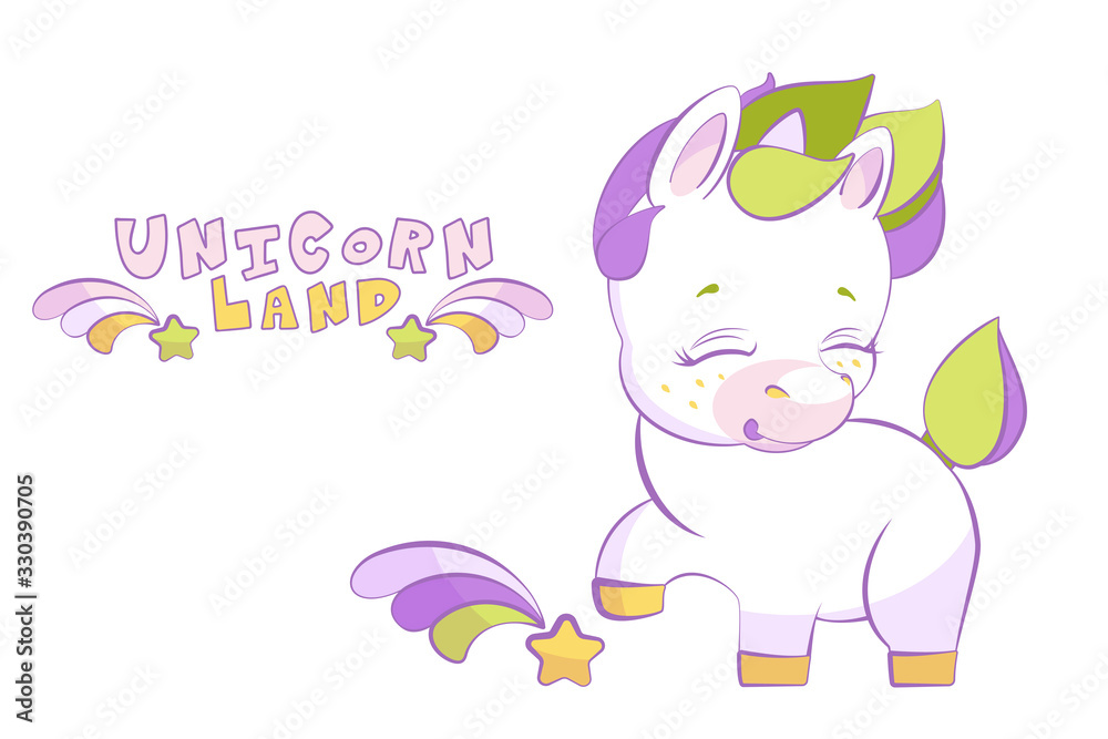 Cute little white unicorn pounding a hoof with shooting star Cute little white unicorn pounding a hoof with shooting star