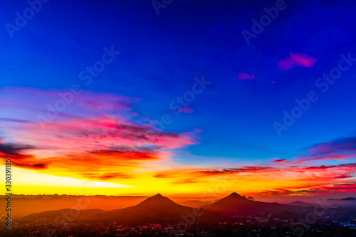 Colorful Sunset from View of Mountains 