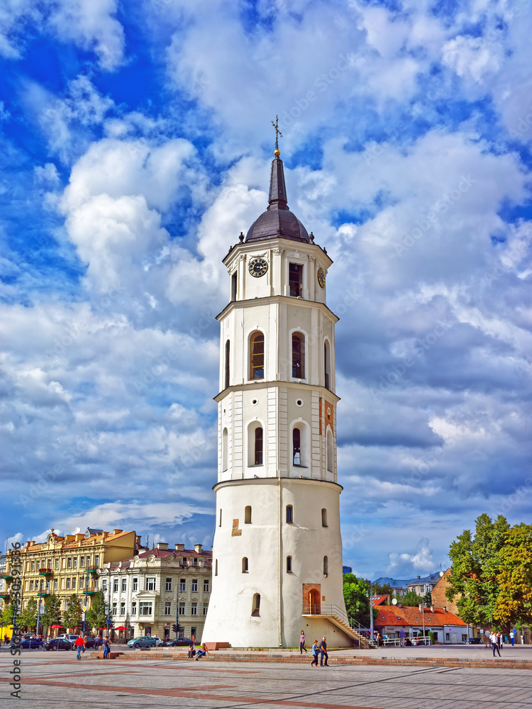 Bell tower at Cathedral Square in Old town of Vilnius