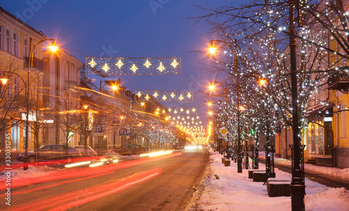 Holiday decorations of Lipowa street in Bialystok. Poland