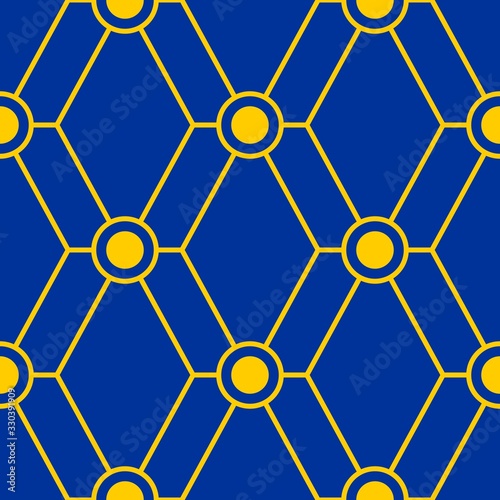 Abstract seamless pattern for wallpaper from golden lines on blue background. Vector drawing.