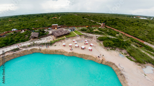 Aerial image of the Blue Hole of Caiçara, Cruz, Ceara on a tour from Jericoacoara