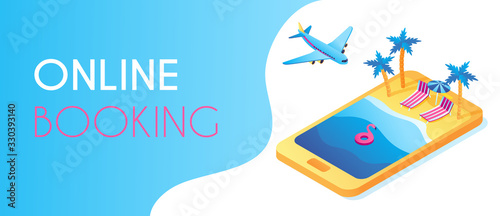 vector banner template for a travel company or airline.online booking of tickets and hotels. time of travel, trips, adventures. summer holiday. advertising, promotions, sales of tours. landing page