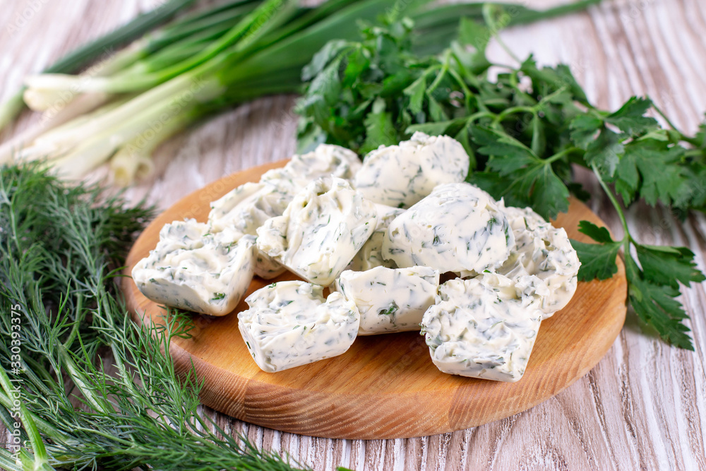 Frozen cubes of herbs with butter Frozen cubes of herbs with butter