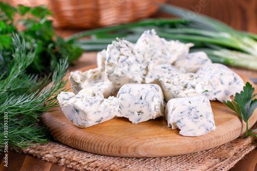 Frozen cubes of herbs with butter