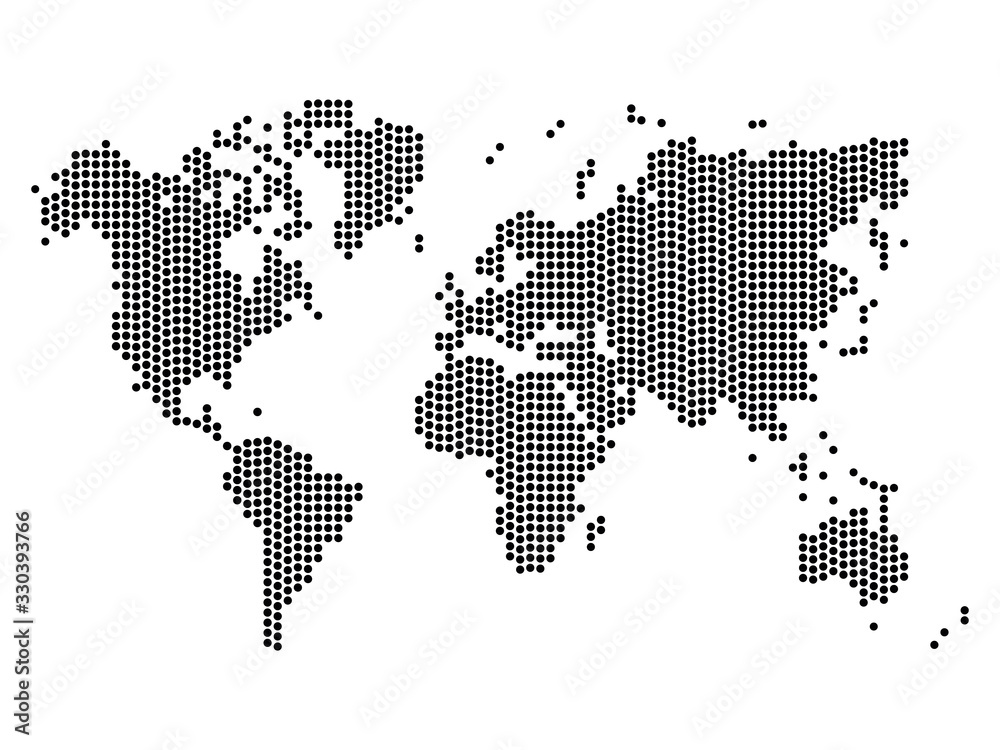Dotted map of World. Halftone design. Simple flat vector illustration Dotted map of World. Halftone design. Simple flat vector illustration