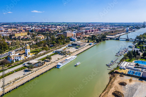 Sevilla city. Beautiful Aerial Panorama Shot. Centre and its landmarks,, Spain, Seville © cloudless