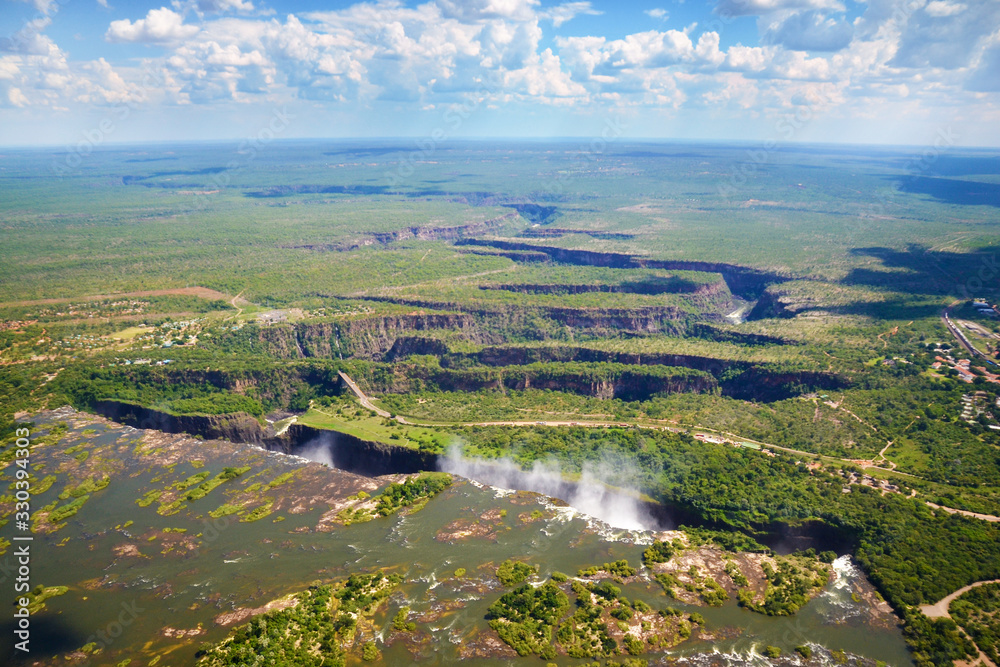 Obraz premium Aerial view of Victoria falls, Zambia, Zimbabwe, Africa.