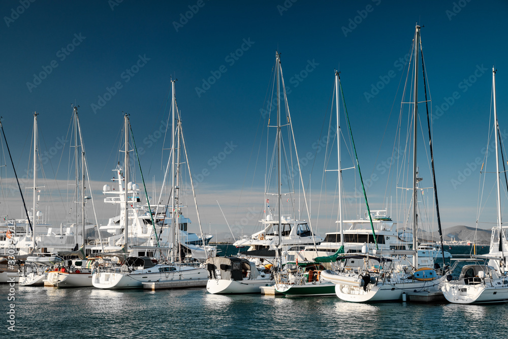 Marina with moored yachts, La Paz, Mexico