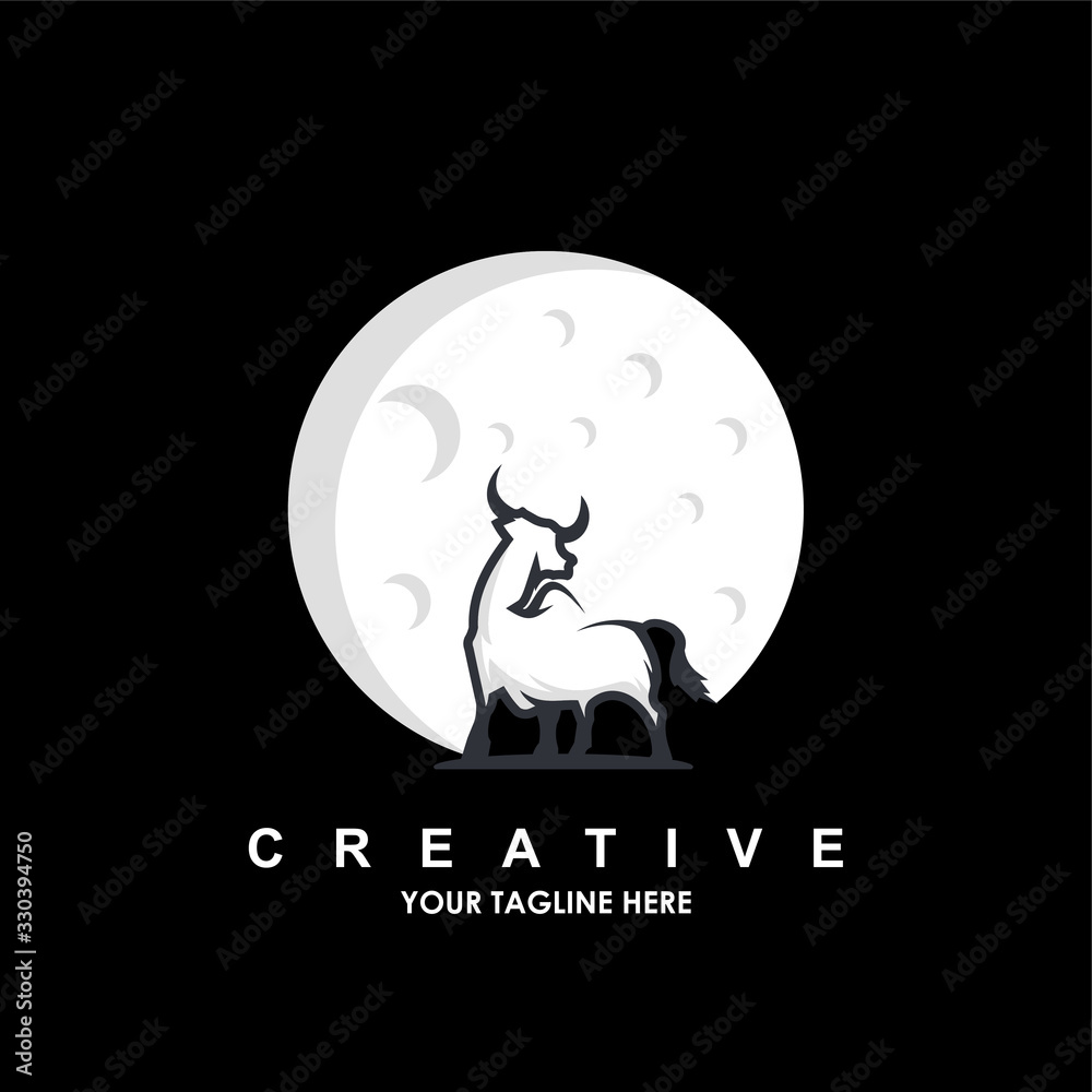 vector image bull and moon design on black
