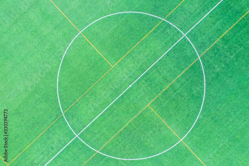 Soccer Football Field. Aerial View from above. Drone Shot