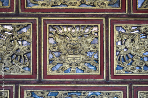 Decoration detail of a door in the Tomb of Tu Duc. World Heritage Site in Hue, Vietnam