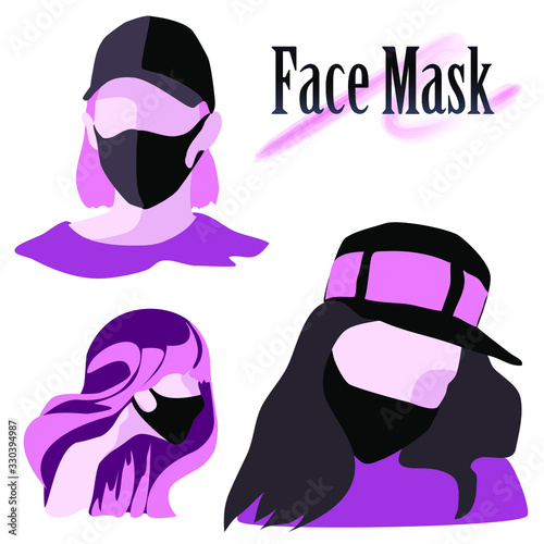 Vector illustration of antiviral remedies. An isolated image of portraits of masked women. Masks on the face.