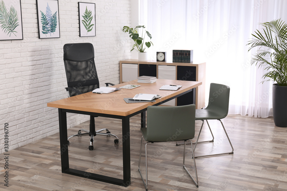 Director's office with large wooden table. Interior design Director's office with large wooden table. Interior design