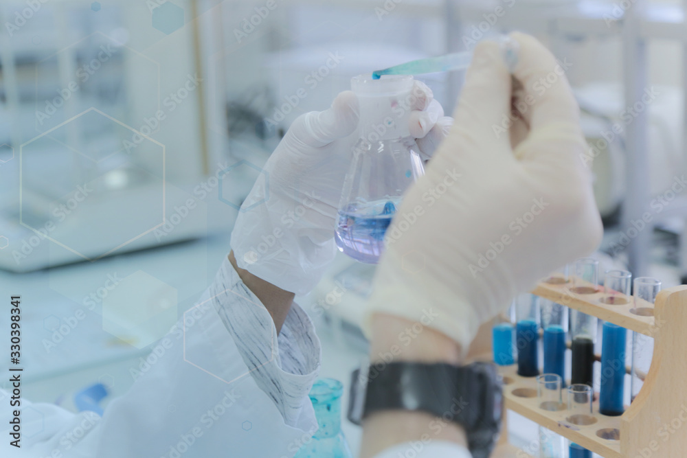 Fototapeta premium Concept Coronavirus. scientist or doctor research for Corona virus treatment drug And research in lab Or hospital.