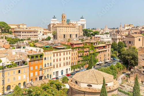 a view over the ancient city of Rome with typical buildings, Lazio, Italy