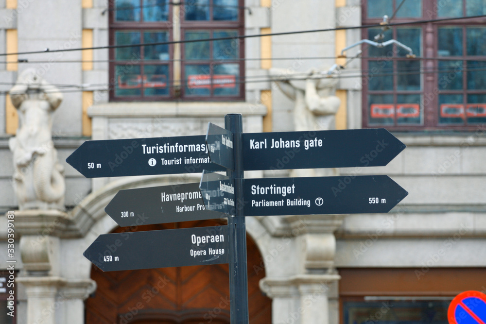 Fototapeta premium Karl Johans gate street sign in Oslo