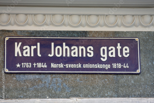 Karl Johans gate street sign in Oslo