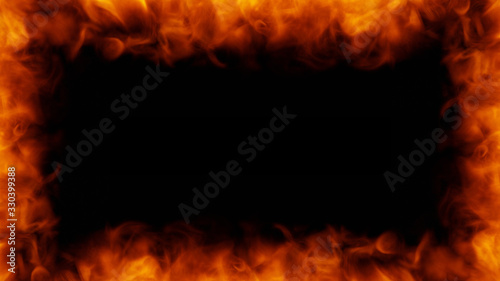 fire flames frame on black background 3d rendering illustration