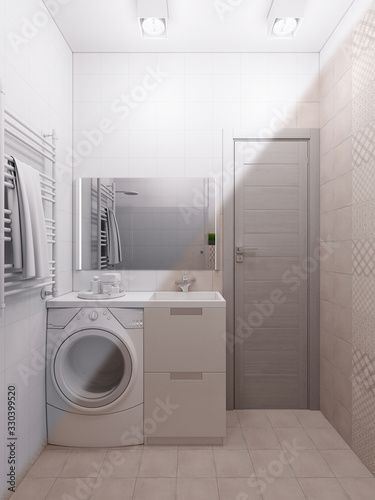 3D render of a bathroom in a modern style.