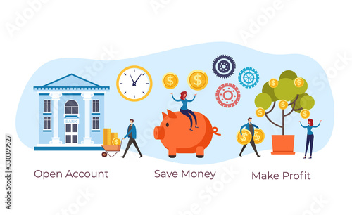 Bank savings account investment business concept. Vector flat graphic design illustration