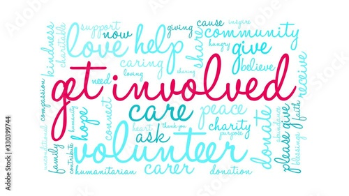 Get Involved animated word cloud on a white background. 