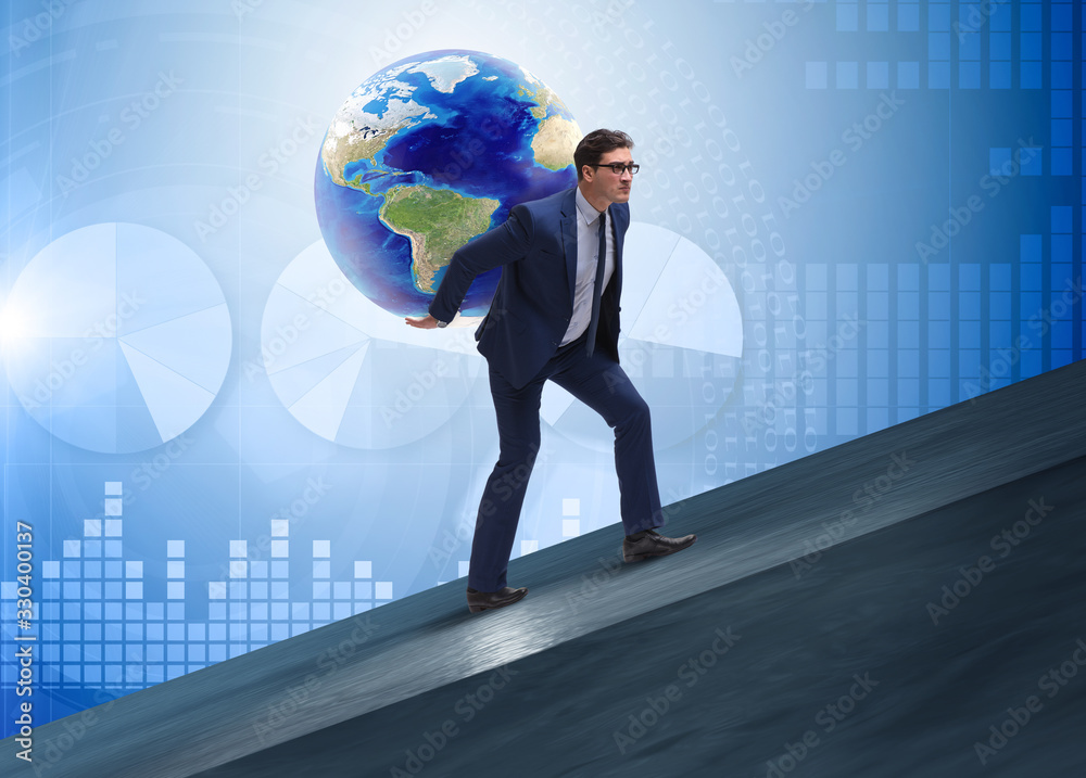 Businessman carrying Earth on his shoulders Businessman carrying Earth on his shoulders