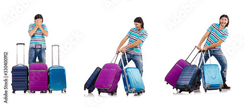 Tableau sur toile Travel vacation concept with luggage on white