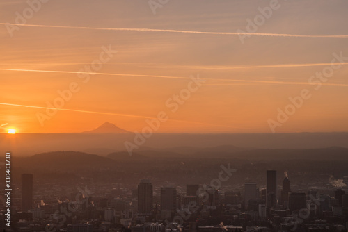Sunrise over Willamette Valley and Portland Oregon 